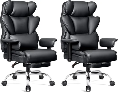 Miniatura 19 de BESTFAIR Silla de oficina grande y alta, silla ejecutiva de respaldo alto con reposapiés y soporte lumbar para personas pesadas, brazos ajustables