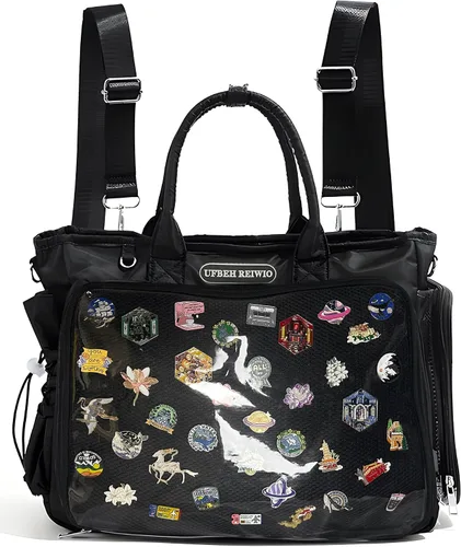 Mochila grande Ita de hombro con inserto, bolso kawaiI Ita, para exhibición de pines, anime para fanáticos de Kpop (pines no incluidos) (negro)