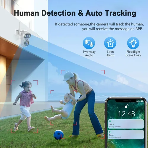 Miniatura 4 de Cámara de seguridad inalámbrica de doble lente de vigilancia para exteriores e interiores, cámara PTZ WiFi de 2.4 GHz para seguridad del hogar