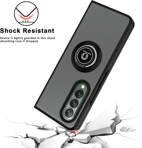 Miniatura 3 de TJS Compatible con Samsung Galaxy Z Fold 3 5G, resistente a los impactos, soporte de anillo de metal giratorio de 360 grados, funda protectora