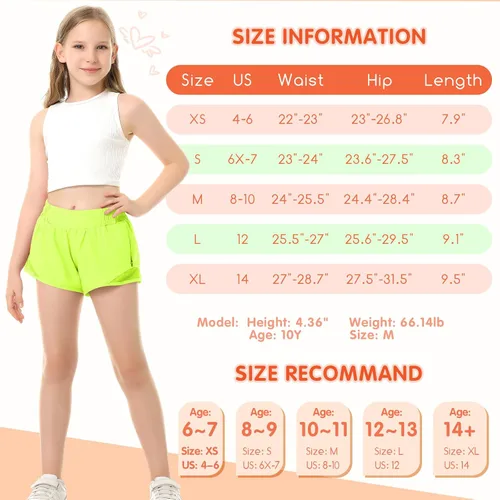 Miniatura 6 de Pantalones cortos deportivos para niñas, de secado rápido, con bolsillo con cremallera, para adolescentes y niños, pantalones cortos deportivos