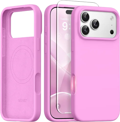 Miniatura 225 de GONEZ Funda de silicona para iPhone 14 Pro Max, compatible con MagSafe, con protector de pantalla + protector de lente de cámara, silicona líquida a