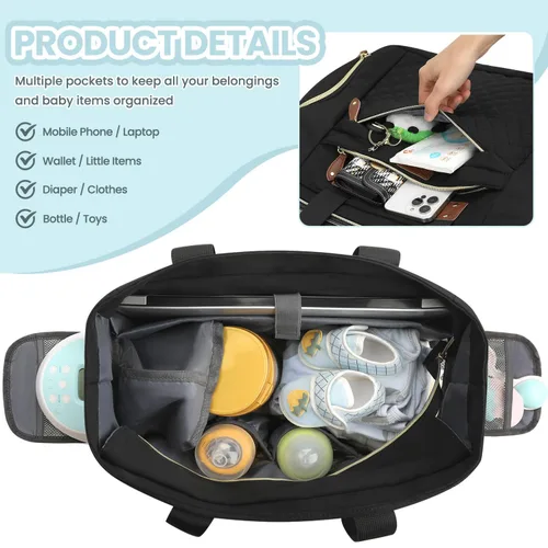 Miniatura 4 de Pritent Bolsa de Pañales Tote para Mamá Trabajadora, Bolsa de Pañales de Viaje Grande para Mamá y Papá con Funda para Laptop de 14 Pulgadas, Bolsa