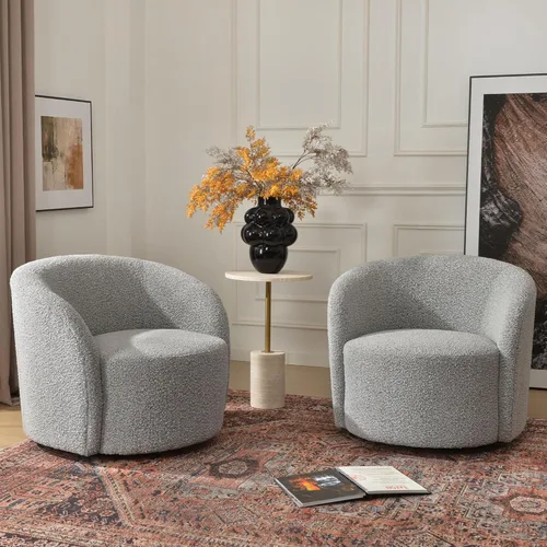 Miniatura 13 de KINWELL Silla giratoria Boucle de 34 pulgadas con juego otomano redondo de 18 pulgadas, juego totalmente ensamblado de silla y reposapiés de sherpa