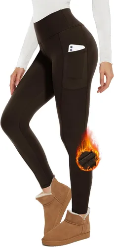 GAYHAY Fleece Lined Leggings Women with Pockets - Thermal High Waisted Winter Yoga Pants Warm Thick Leggings for Workout