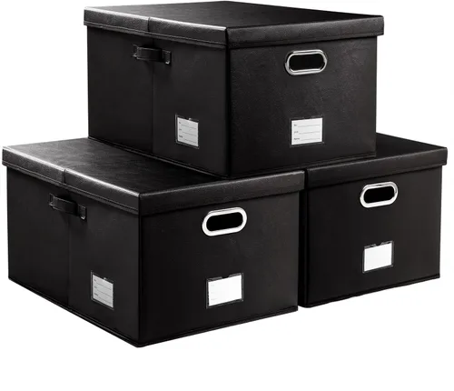 Miniatura 13 de PRANDOM - Cajas de almacenamiento grandes apilables con tapas (paquete de 5 unidades), contenedores organizadores de almacenamiento plegables
