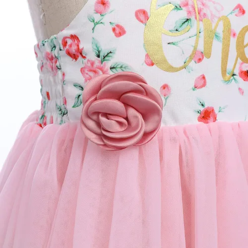 Miniatura 4 de Disfraz de tutú rosa para niña de primer cumpleaños, vestido de tul con flores rosas, vestido de verano para fiesta de té, trajes de sesión de fotos