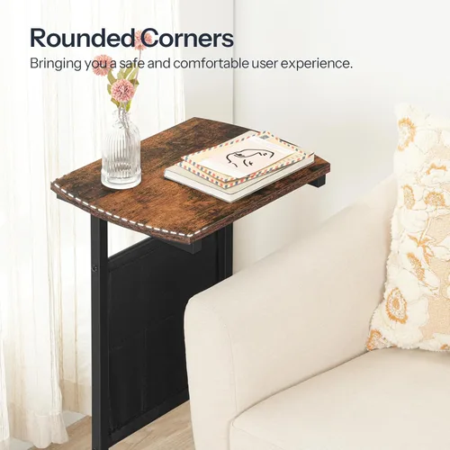 Miniatura 8 de HOOBRO Mesa auxiliar en forma de C, mesa auxiliar de 28.3 pulgadas para espacios pequeños, mesa de sofá con bolsa de almacenamiento, mesa auxiliar