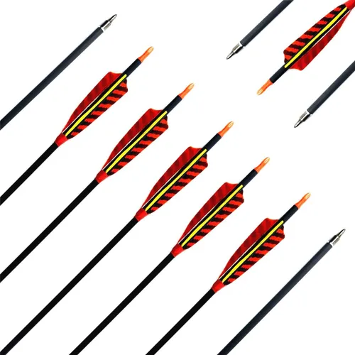 Caza Tiro con arco Flechas de carbono, letszhu Target Practice Flecha 500 Spine fletched 4 inch Real Plumas con puntos de campo para Longbow Recurvo