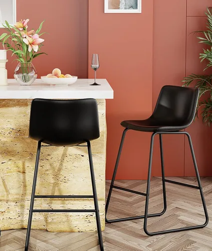 Miniatura 7 de YaFiti - Juego de 2 sillas de comedor de 18 pulgadas, sillas modernas tapizadas para comedor con cojines de piel sintética y patas de metal, silla
