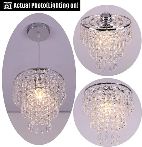 Miniatura 4 de Lámpara de techo de cristal de 3 niveles con colgante de cristal, decoración para pasillo, comedor, sala de estar, dormitorio, casquillo E26, cromado