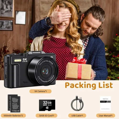 Miniatura 6 de Cámara digital 5K, cámaras WiFi para fotografía, cámaras de vlogging UHD de 75 MP para YouTube, cámara de video de enfoque automático con pantalla