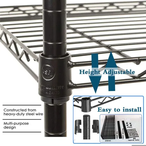 Miniatura 5 de Estantería de alambre de 6 niveles con ruedas, estantes de almacenamiento resistentes, organizador de cocina de garaje NSF, estante de alambre Negro