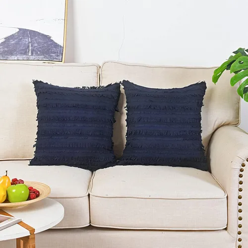 Miniatura 17 de GYROHOME Paquete de 2 fundas de almohada de algodón y lino, fundas de cojín decorativas, diseño de borlas, fundas de cojín modernas con flecos