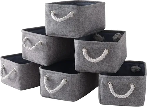 Miniatura 43 de Cesta de organización y almacenamiento para estantes - Paquete pequeño de 6 cestas de almacenamiento de tela plegables para organizar con asa