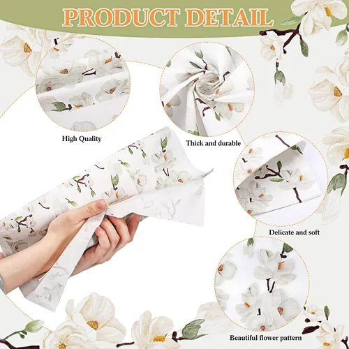 Miniatura 3 de Outus 100 servilletas de mano desechables con diseño floral de magnolia blanca de 3 capas de flores de primavera, para baño, servilletas de papel