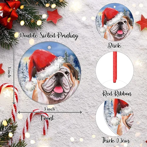 Miniatura 2 de Adorno de Bulldog Inglés para la Primera Navidad 2023, adorno para árbol de Navidad, decoración de árbol de Navidad de Papá Noel, adorno colgante