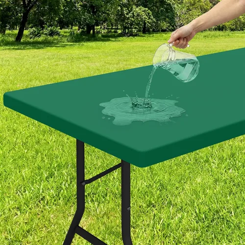 Miniatura 43 de Smiry - Mantel rectangular de vinilo con respaldo de franela elástica ajustada para mesas plegables de 2 pies, manteles impermeables y lavables