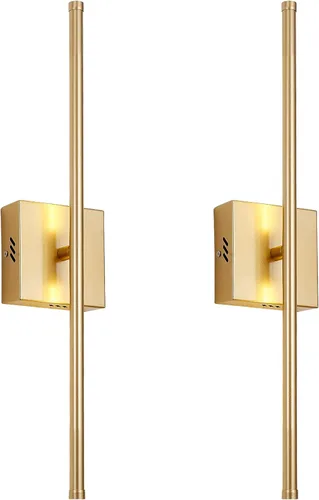 Miniatura 8 de KARTOOSH Juego de dos apliques de pared modernos, apliques de pared regulables con cableado, rotación de 350°, lámparas de pared LED de latón
