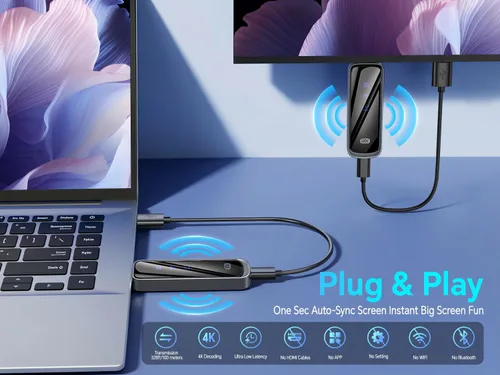 Miniatura 2 de Transmisor y receptor HDMI inalámbrico 328FT/100M, 4K Decodificación Plug & Play Portátil 5G+2.4G Adaptador de pantalla inalámbrico Kit extensor