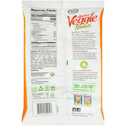 Miniatura 10 de Sensible Portions Veggie Straws – Paquete de sabores variados de sal marina, ranch, cheddar, manzana con canela, 1 oz (28 g) (paquete de 24 unidades)