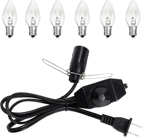 Cable de repuesto para lámpara de sal, 1 paquete con interruptor de atenuación, cable de lámpara de 5 pies y 6 bombillas halógenas de sal (15 vatios)