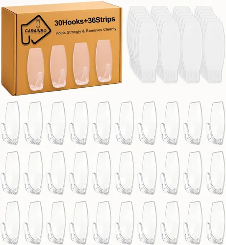 Miniatura 8 de Ganchos transparentes grandes, 12 ganchos, 16 tiras, Gancho de pared transparente con tiras removibles, Organiza sin daños, Se quita limpiamente