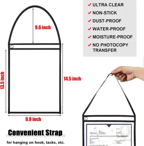 Miniatura 2 de Geyee Paquete de 50 soportes para boletos de trabajo, bolsillos para pedidos de trabajo para manga colgante de 9 x 12 pulgadas, soportes de boletos