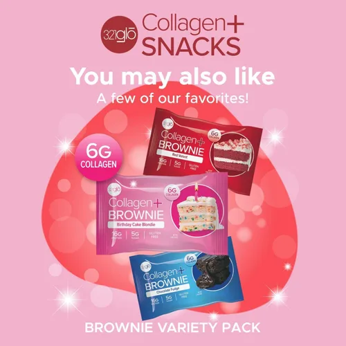 Miniatura 8 de 321glo Brownie de proteína de colágeno, sin gluten, bajo en azúcar, snack keto para mujeres, hombres y niños, 0.64 onzas de proteína, 0.26 onzas