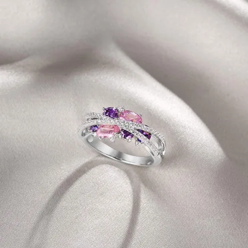 Miniatura 4 de Santuzza Anillo giratorio de plata de ley 925 Anillos de circonita cúbica blanca