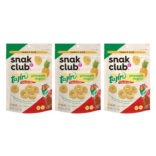 Miniatura 11 de Snak Club Tajin Anillos de Manzana Gomitas de Caramelo, Gomitas de Fruta con Sabor a Chile y Lima, Snacks Leves, Sin Gluten y Veganos, 5 oz Bolsas