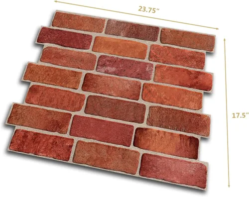 Miniatura 6 de CONCORD WALLCOVERINGS ™ Retro-Art - Paneles de pared 3D, paquete de 10, ladrillo viejo en rojo, PVC, 17.5 x 23.75 pulgadas, cubre 28.86 pies