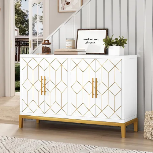 Miniatura 8 de ARTPOWER Aparador buffet con 4 puertas y estantes, aparador moderno de credenza, armario de almacenamiento decorativo tallado para sala de estar