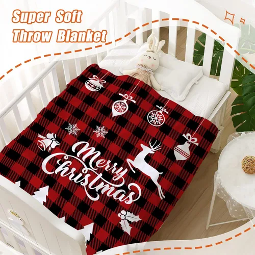 Miniatura 6 de YeeJu Manta de Navidad para Bebé Decorativa Roja a Cuadros Manta Navideña para Niños Pequeños Manta para Envolver Mascotas Cuna Suave Ligera