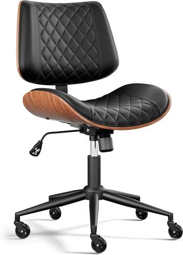 Miniatura 11 de Silla de escritorio de oficina en casa con ruedas giratorias, moderna silla de oficina sin brazos de piel sintética, pequeña silla de computadora