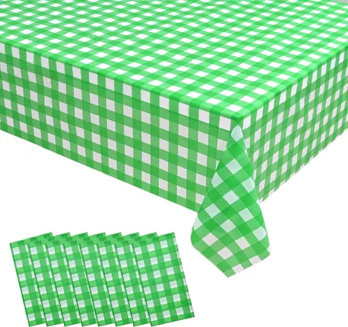 Miniatura 13 de Vedran Paquete de 2 manteles de plástico a cuadros verdes y blancos, 54 x 108 pulgadas, para fiestas de cumpleaños y festividades