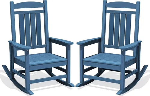 Miniatura 49 de KINGYES Mecedoras de polietileno de alta densidad para exteriores, sillas mecedoras para patio con soporte de 330 libras, balancín suave para porche