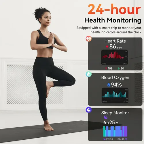 Miniatura 5 de Reloj inteligente con Alexa integrado, llamadas y notificaciones Bluetooth, monitor de salud HD de 1.83 pulgadas, frecuencia cardíaca 24/7 y Negro