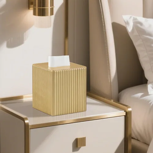 Miniatura 3 de Funda de Caja de Paños de Cuero PU Cuadrada, Soporte de Caja de Paños Rectangular con Cierre Magnético, Soporte de Paños Decorativo para Baño Dorado