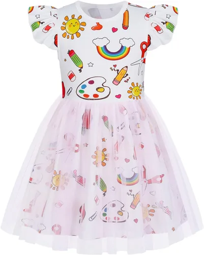 Miniatura 28 de WonderBabe Vestido de tul para niñas pequeñas, traje de unicornio, manga con volantes, ropa de cumpleaños, vacaciones, falda tutú casual de sirena