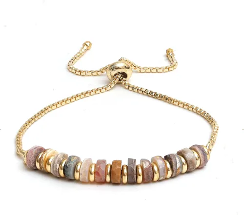 Miniatura 24 de Natural Heishi Beads With Spacers Slider Bracelet Gemstone Healing Jewelry With 14k Yellow Gold Plated 8- Inch Adjustable Length