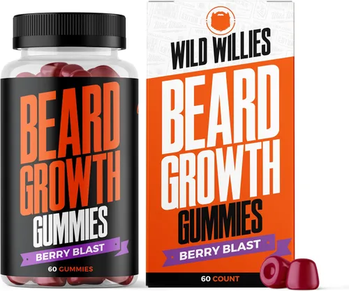 Wild Willies Suplemento de gomitas de crecimiento de barba para hombres, con biotina y 19 vitaminas para un cabello facial más fuerte y grueso, 60