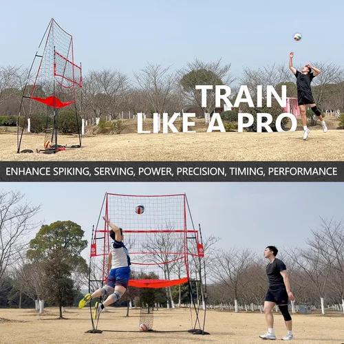 Miniatura 4 de 2-in-1 Volleyball Practice Net Station with Patented 5-Height (6'6'' to 8'), Heavy Duty Training System for Hitting Spiking Serving, Backyard Indoor