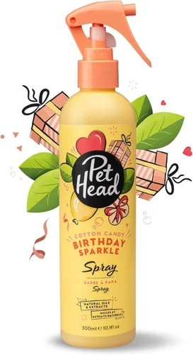 Pet Head Birthday Sparkle - Desodorizante en aerosol para perros, aroma de algodón de azúcar, ideal para perros con piel sensible, regalo de