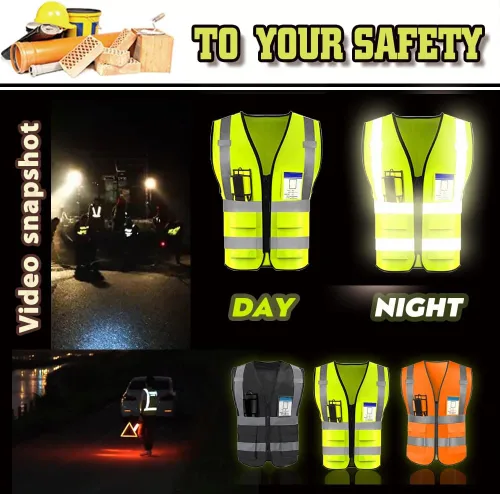 Miniatura 2 de Chaleco de seguridad de alta visibilidad reflectante con bolsillos y cremallera personalizado su logotipo ropa de trabajo de seguridad