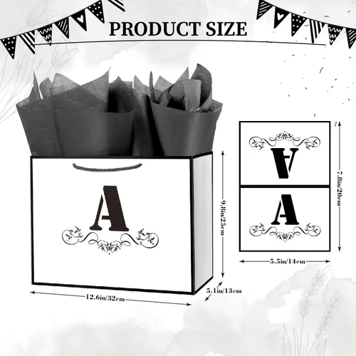 Miniatura 2 de ysmile Bolsa de regalo de letras con papel de seda para hombres, bolsa grande de 12 pulgadas, color blanco y negro, para cumpleaños, aniversario