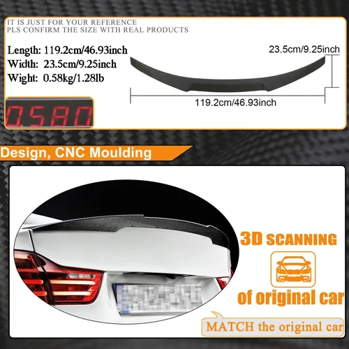Miniatura 5 de Alerón de maletero de fibra de carbono compatible con BMW F82 M4 Coupé 2015-2020 arranque trasero Highkick Spoiler Wing Lip salida de fábrica