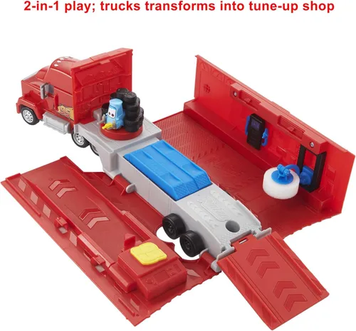 Miniatura 13 de Mattel Disney and Pixar Cars Transforming Mack Playset, camión de juguete 2 en 1 y estación de afinación con lanzador, elevador y más, gráficos