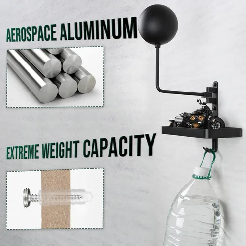 Miniatura 3 de PUERSI Soporte para Casco de Pared con Estante, Soporte de Rotación de 180° para Almacenamiento de Casco para Motocicleta, Bicicleta, Ropa Deportiva