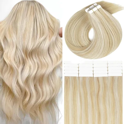 Miniatura 40 de Lacer Extensiones de cabello humano con cinta, cabello humano castaño mezclado con marrón oscuro con raíces de color marrón oscuro, invisible